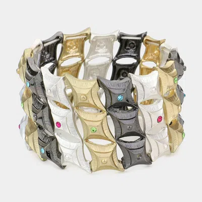 Fashnzfab Stone Accented Diamond Metal Stretch Bracelet Hematite, Matte Gold, Multi In Black
