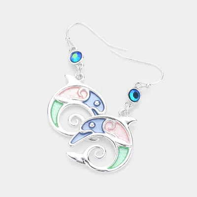Fashnzfab Stone Accented Enamel Dolphin Dangle Earrings In Multi