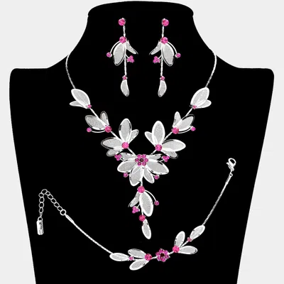 Fashnzfab Stone Accented Metal Mesh Petal Jewelry Set In Pink