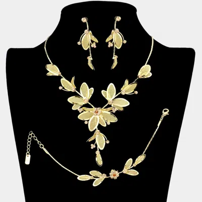 Fashnzfab Stone Accented Metal Mesh Petal Jewelry Set In Yellow