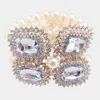 Fashnzfab Stone Accented Multi Layered Pearl Stretch Bracelet Clear, Cream, Gold In Multi
