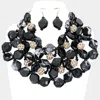 Fashnzfab Stone Ball Marbled Bead Cluster Necklace In Black