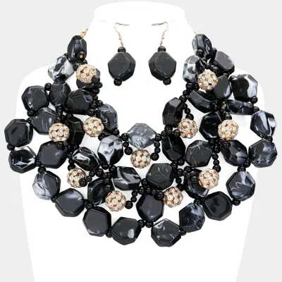 Fashnzfab Stone Ball Marbled Bead Cluster Necklace In Black