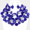 Fashnzfab Stone Ball Marbled Bead Cluster Necklace In Blue