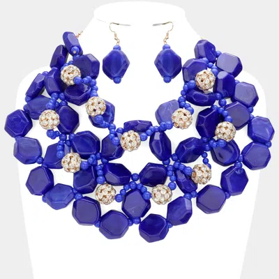 Fashnzfab Stone Ball Marbled Bead Cluster Necklace In Blue