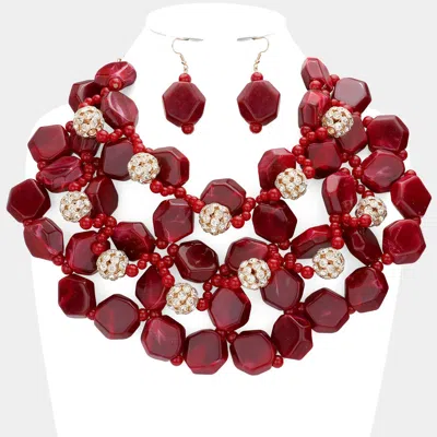 Fashnzfab Stone Ball Marbled Bead Cluster Necklace In Pink