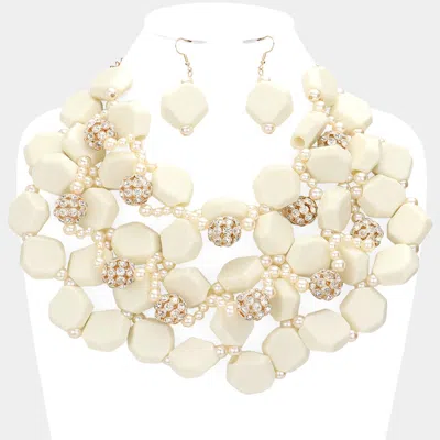 Fashnzfab Stone Ball Marbled Bead Cluster Necklace In White