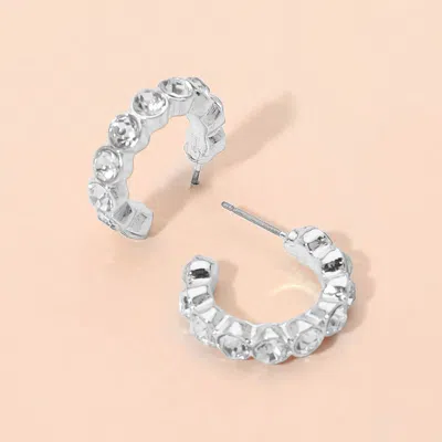 Fashnzfab Stone Bezel Around Open Hoop Earrings In Purple