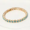 Fashnzfab Stone Bezel Stretch Bracelet - Aqua, Gold In Gold