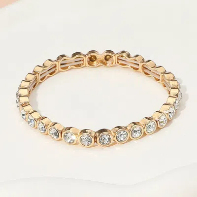 Fashnzfab Stone Bezel Stretch Bracelet - Clear, Gold