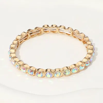 Fashnzfab Stone Bezel Stretch Bracelet Ab, Gold In Multi