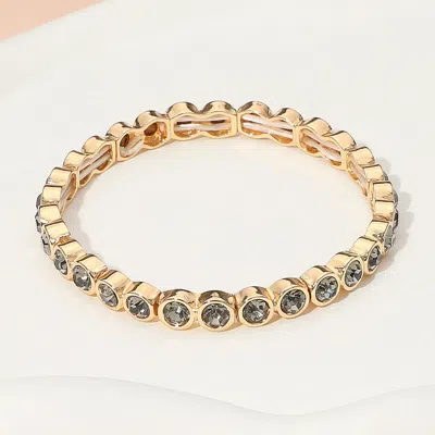 Fashnzfab Stone Bezel Stretch Bracelet Black Diamond, Gold In Multi