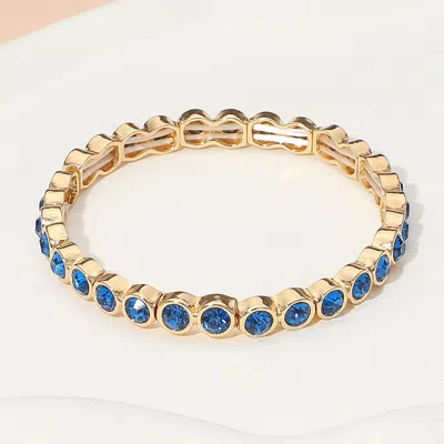 Fashnzfab Stone Bezel Stretch Bracelet Blue, Gold In Multi