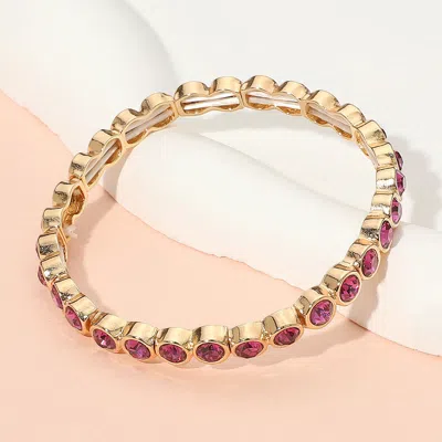 Fashnzfab Stone Bezel Stretch Bracelet Fuchsia, Gold In Multi