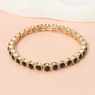 Fashnzfab Stone Bezel Stretch Bracelet Gold, Green In Multi