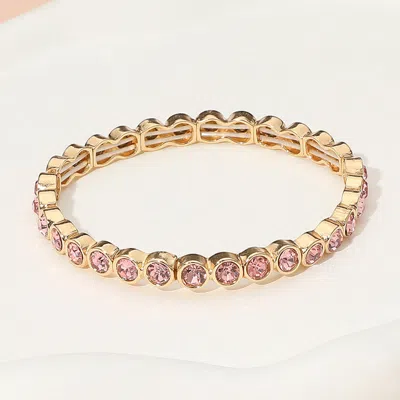 Fashnzfab Stone Bezel Stretch Bracelet Gold, Pink In Multi
