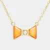 Fashnzfab Stone Bow Pendant Necklace In Orange