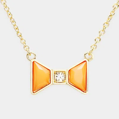 Fashnzfab Stone Bow Pendant Necklace In Orange