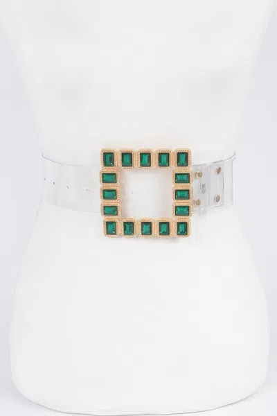 Fashnzfab Stone Buckle Faux Leather Belt In Green
