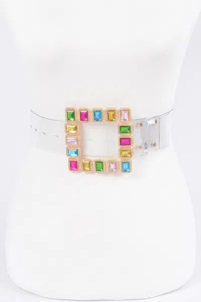 Fashnzfab Stone Buckle Plus Size Transparent Belt In White