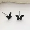 Fashnzfab Stone Butterfly Stud Earrings - Black, Silver In Black