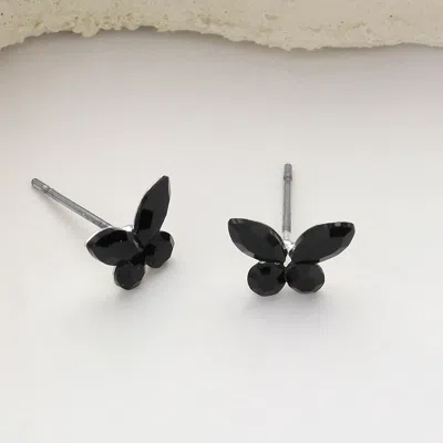 Fashnzfab Stone Butterfly Stud Earrings - Black, Silver