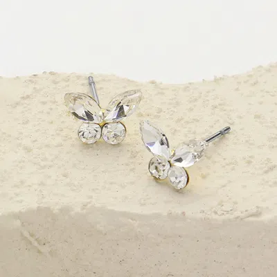 Fashnzfab Stone Butterfly Stud Earrings - Clear, Gold In Metallic