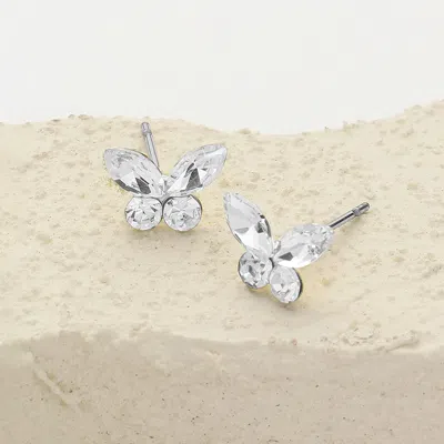 Fashnzfab Stone Butterfly Stud Earrings In Multi