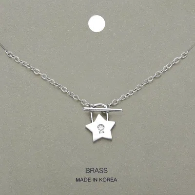 Fashnzfab Stone Center Brass Metal Star Lock Pendant Toggle Necklace In Metallic