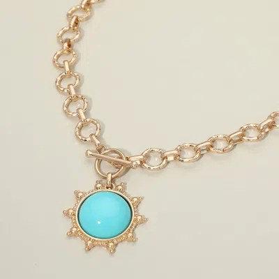 Fashnzfab Stone Center Sunburst Toggle Pendant Necklace In Gold