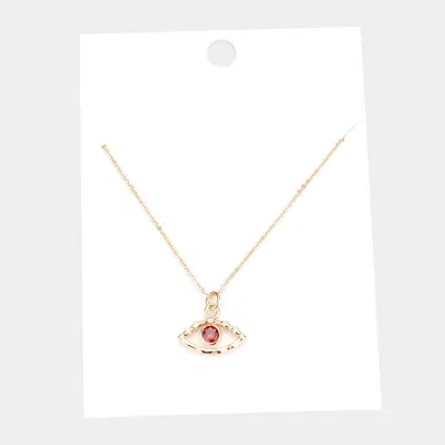 Fashnzfab Stone Centered Brass Metal Evil Eye Pendant Necklace In Pink