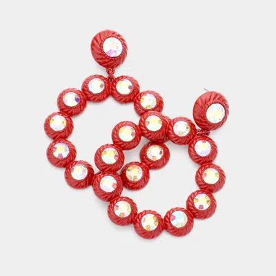 Fashnzfab Stone Centered Colored Metal Round Cluster Dangle Earrings In Red
