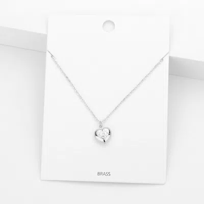 Fashnzfab Stone Centered Evil Eye Detailed Brass Metal Heart Pendant Necklace In Silver