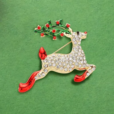 Fashnzfab Stone Christmas Rudolph Shoe Pin Brooch In Gold
