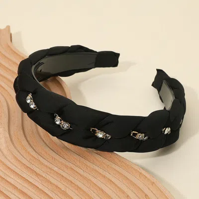 Fashnzfab Stone Cluster Accent Braided Headband In Black