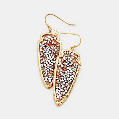 Fashnzfab Stone Cluster Arrow Dangle Earrings - Peach, Worn Gold In Silver