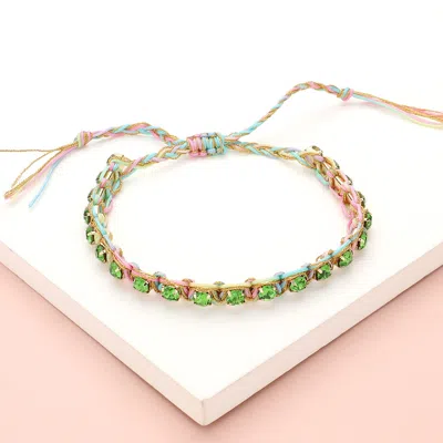 Fashnzfab Stone Cluster Beaded Adjustable Cinch Pull Tie Bracelet In Green