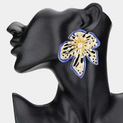 Fashnzfab Stone Cluster Bud Enamel Rim Flower Earrings - Blue In Black