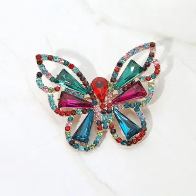 Fashnzfab Stone Cluster Butterfly Pin Brooch In Brown