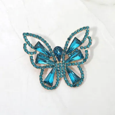 Fashnzfab Stone Cluster Butterfly Pin Brooch In Multi