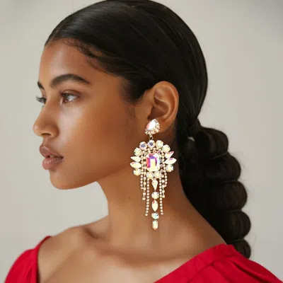 Fashnzfab Stone Cluster Chandelier Fringe Drop Evening Statement Earrings In Multi