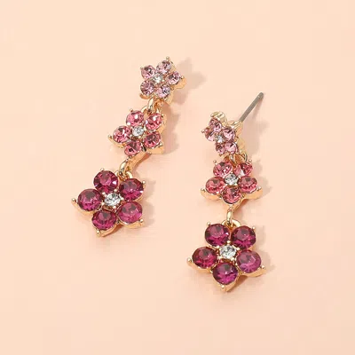 Fashnzfab Stone Cluster Floral Link Drop Earrings In Purple
