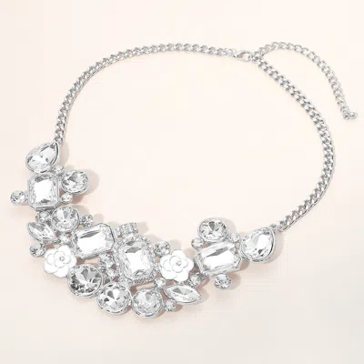 Fashnzfab Stone Cluster Flower Statement Necklace In Silver