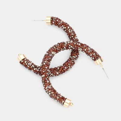 Fashnzfab Stone Cluster Half Hoop Earrings - Brown
