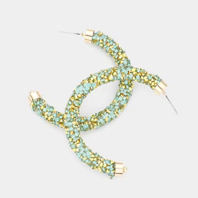 Fashnzfab Stone Cluster Half Hoop Earrings - Mint In Green