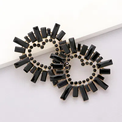 Fashnzfab Stone Cluster Heart Evening Earrings - Black