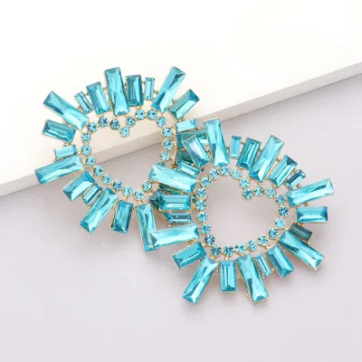 Fashnzfab Stone Cluster Heart Evening Earrings In Blue