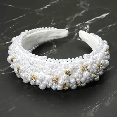 Fashnzfab Stone Cluster Pearl Embellished Headband In Gold