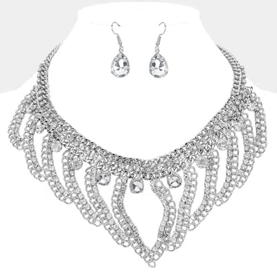 Fashnzfab Stone Cluster Pointed Chunky Abstract Chain Necklace In Silver