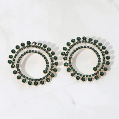 Fashnzfab Stone Cluster Swirl Round Evening Earrings - Emerald In Green